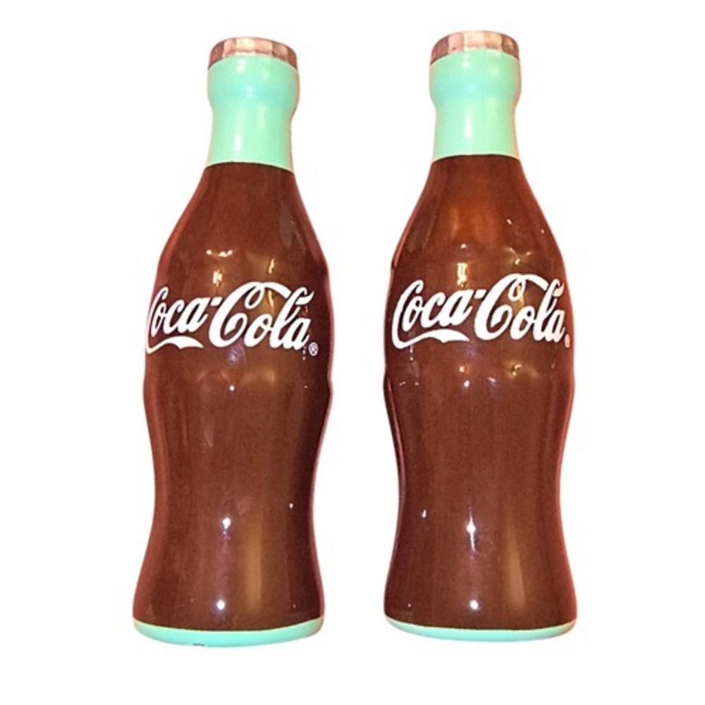 Coca-Cola Brand Ceramic Salt & Pepper Shaker Set 5" Contour Bottles - Picture 1 of 4